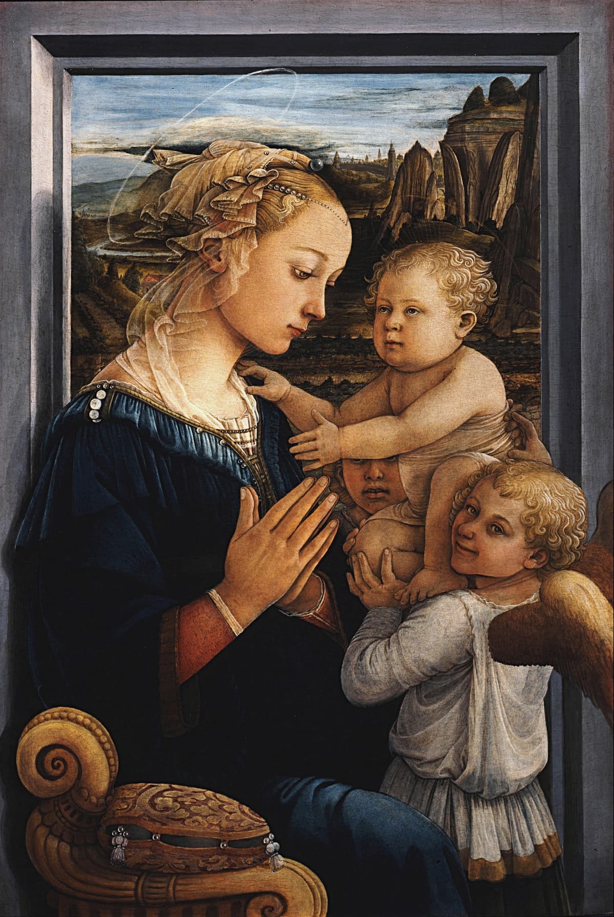 Fra Filippo Lippi, Madonna e Menino com Dois Anjos (c. 1465), têmpera sobre painel, Galleria degli Uffizi, Florença — obra mais famosa do artista