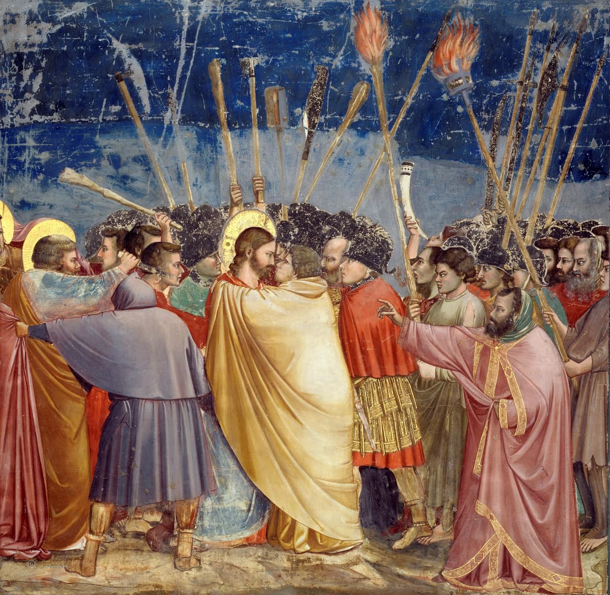 Giotto, Beijo de Judas (Baccio di Giuda), afresco da Capela Scrovegni em Pádua, 1304-1306