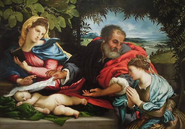 Lorenzo Lotto - The Holy Family with Saint Catherine, 1523 oil on canvas