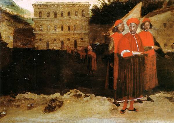 Santo Spirito a Firenze, cappella Pitti, predella con Luca Pitti e Palazzo Pitti