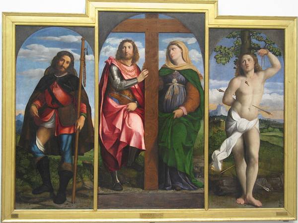 Saints Helen and Constantine, Saints Roch and Sebastian by Palma il Vecchio (Iac