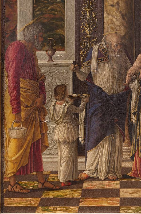 Andrea Mantegna, Circumcision of Jesus, right wing of the Uffizi Triptych, c. 14